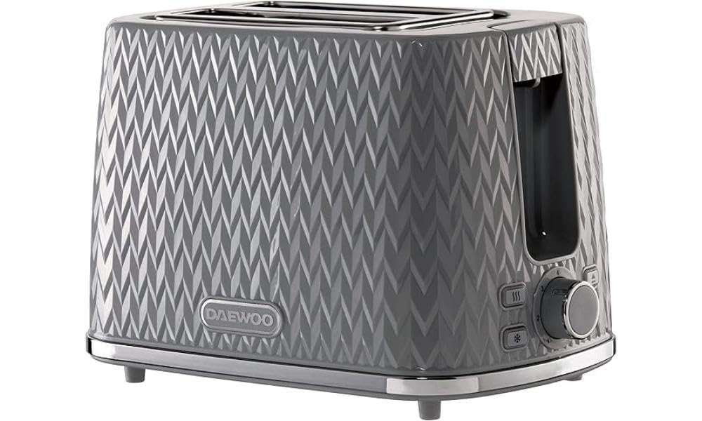 Daewoo Argyle 2 Slice Toaster, Wide Slots, Textured Dark Grey - Sda1821ge