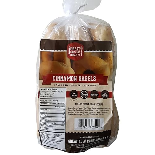 Bagels originales bajos en carbohidratos de Great Low Carb Company, 6 unidades (bagels de canela)