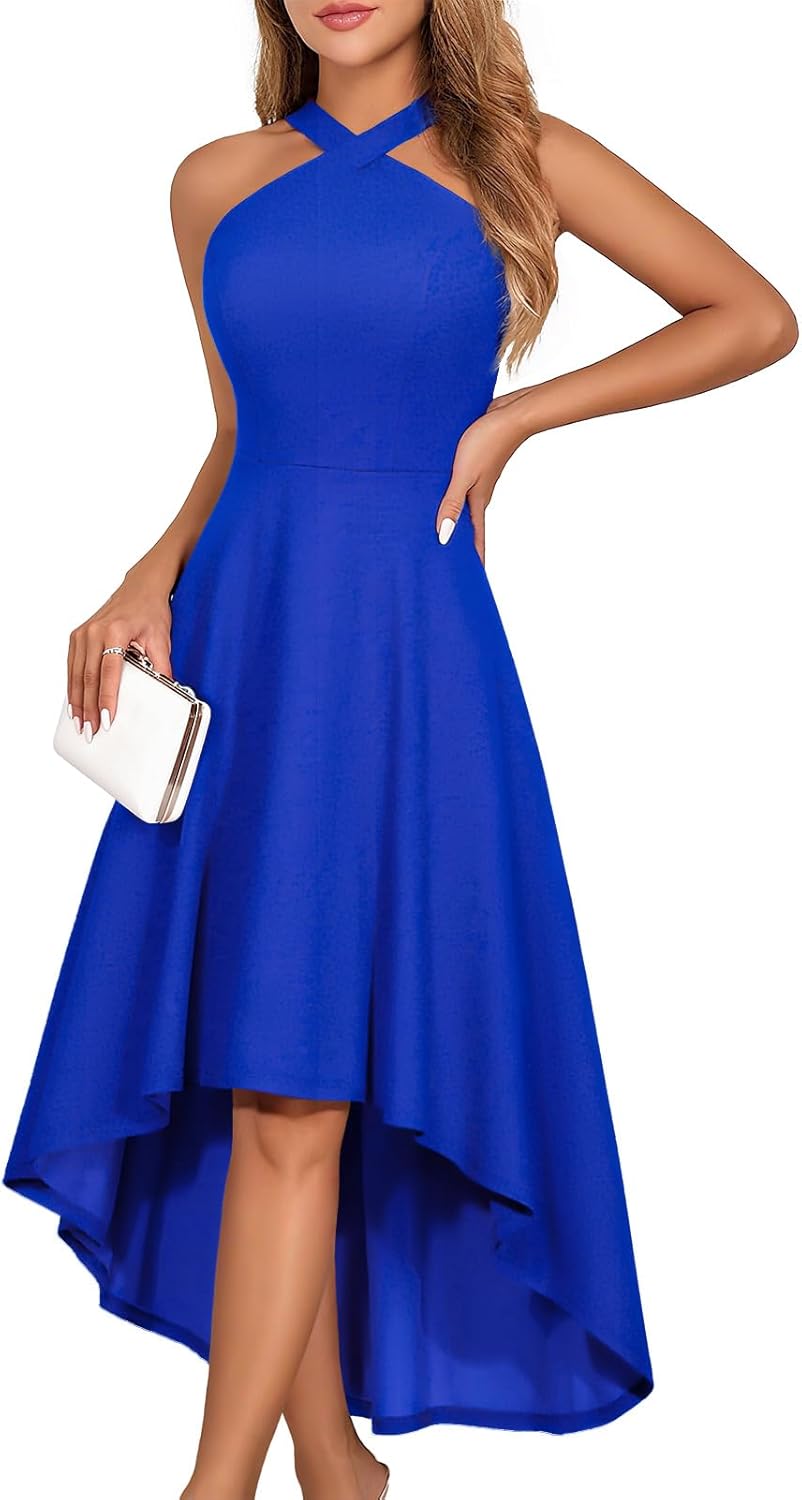 DRESSTELLS Formal Cocktail Dresses for Women, Wedding Guest Halter High Low Valentine Dress 2026
