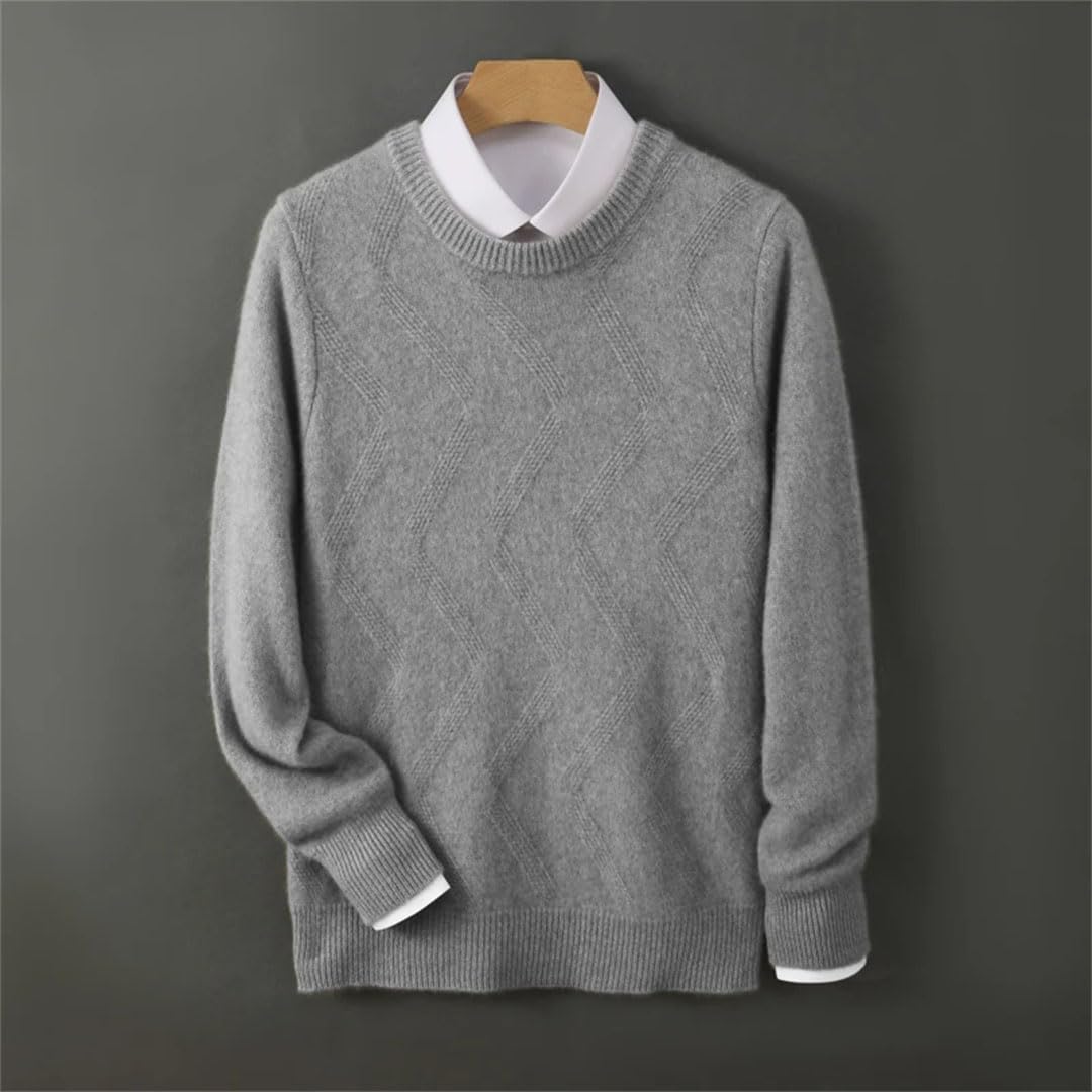 Męski sweter biznesowy w 100% z solidnej wełny, okrągły dekolt, luźny, gruby sweter biznesowy, zimowa dzianinowa koszula.