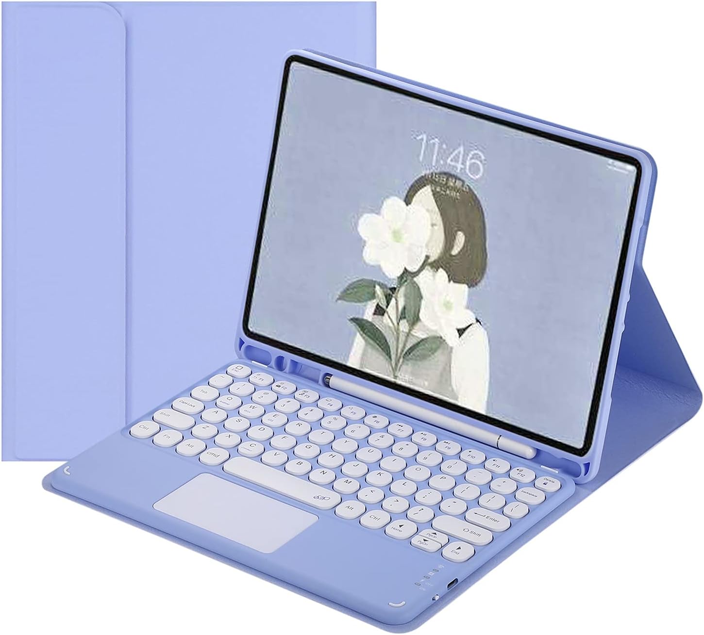 可愛い Ipad 第9世代 第8世代 第7世代 キーボード ケース タッチパッド付き 丸型キー 10 2 インチ アイパッド 9 8 7 分離式 Bluetoothキーボード付き カバー マウス機能 カラーキーボード レディース Apple Pencil 収納 Ipad10 2 紫 感謝の声続々