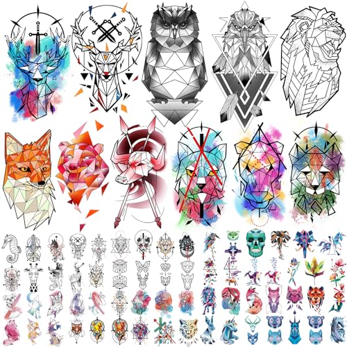 77 Sheets Geometric Animal Temporary Tattoo, 17 Sheets Half Arm
