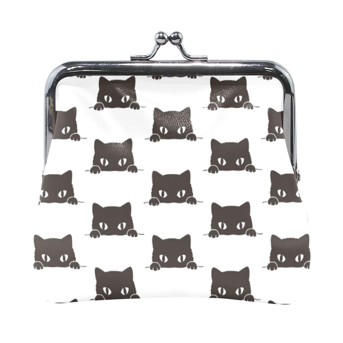 AJINGA Black Cat Face Coin Purse Pumpkin Leather Coin Wallet Snap Closure Clutch Bag