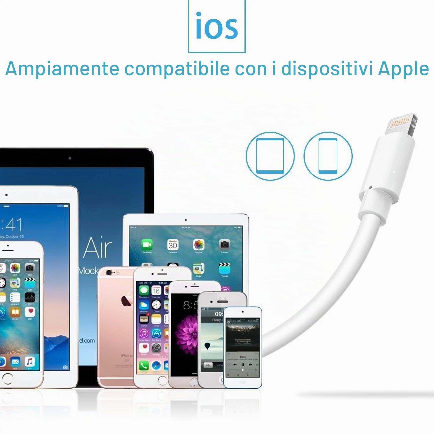 Quntis Cavo iPhone 3Pezzi 2M, Certificato MFi, Cavo Ricarica Veloce, Lightning a USB Compatibile con iPhone 14/13/13Pro/12/11/SE 2020/X/XS/8/8Plus/7/6/5c/5s,iPad Airpods,Bianco