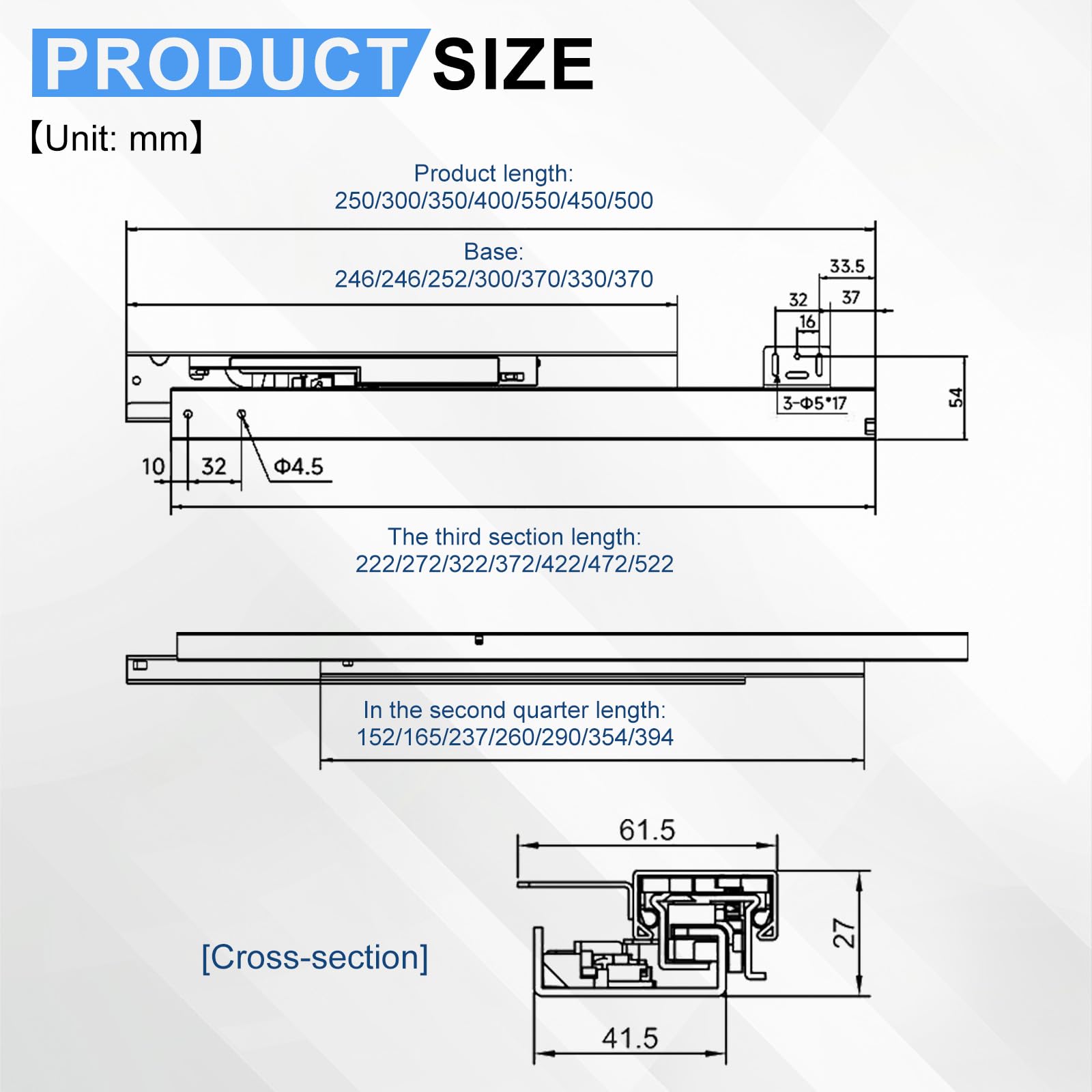 WingFly Undermount Drawer Slide 350mm, Soft Close, Bottom Mounted & Bottom Support, 40kg Load, Full Extension - Image 2