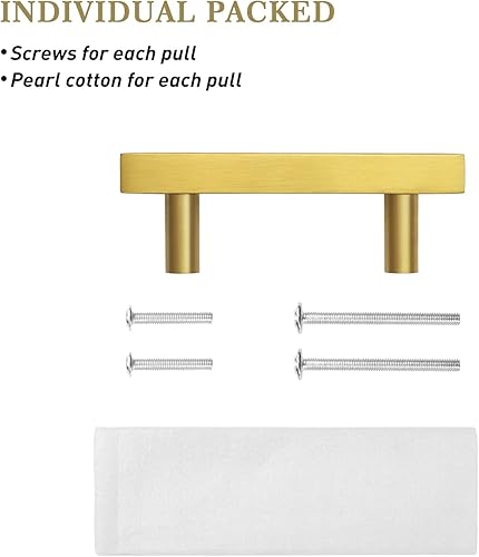 Miniatura 6 de Perillas en forma de T cuadradas, latón, dorado cepillado para cajones, gabinetes, puertas de estantes, Dorado