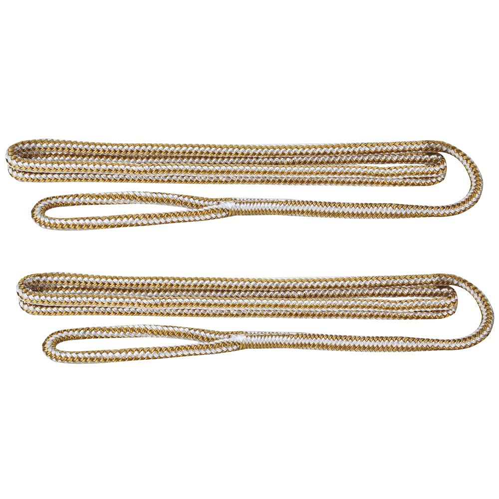 Extreme Max 3006.2165 BoatTector 3/8" x 6' Premium Double Braid Nylon Fender Line Pair, White & Gold