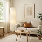 LIGHTACCENTS 50” Rice Paper Standing Lamp – Modern Japanese Floor Lamp with Chrome Base, White Shade, Foot Pedal Switch – Floor Lamps for Living Room, Bedroom, or Meditation Space