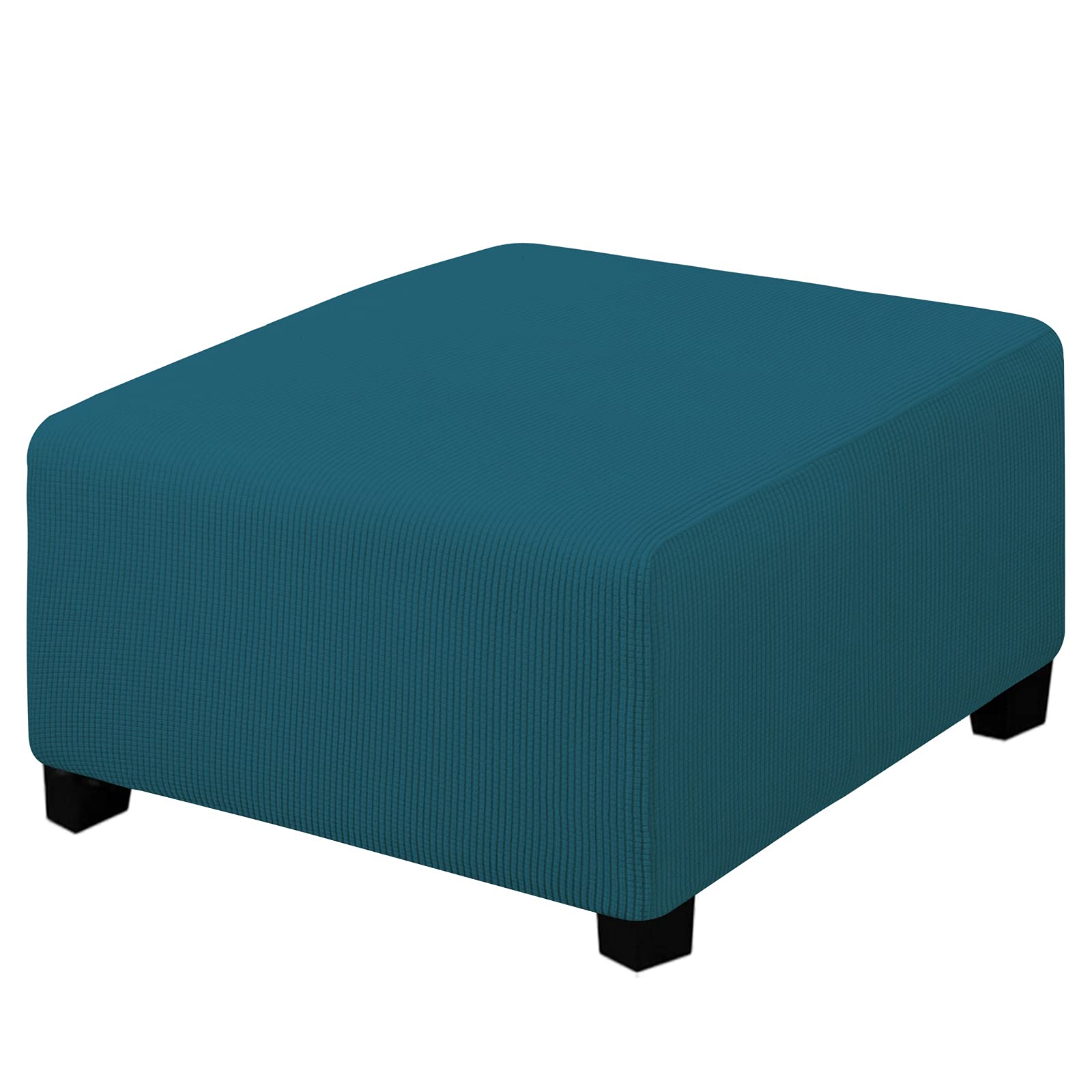 Easy-Going Stretch Square Ottoman Cover Folding Storage Stool Furniture Protector Soft Slipcover with Elastic Bottom (30x30x15inch, Peacock Blue)