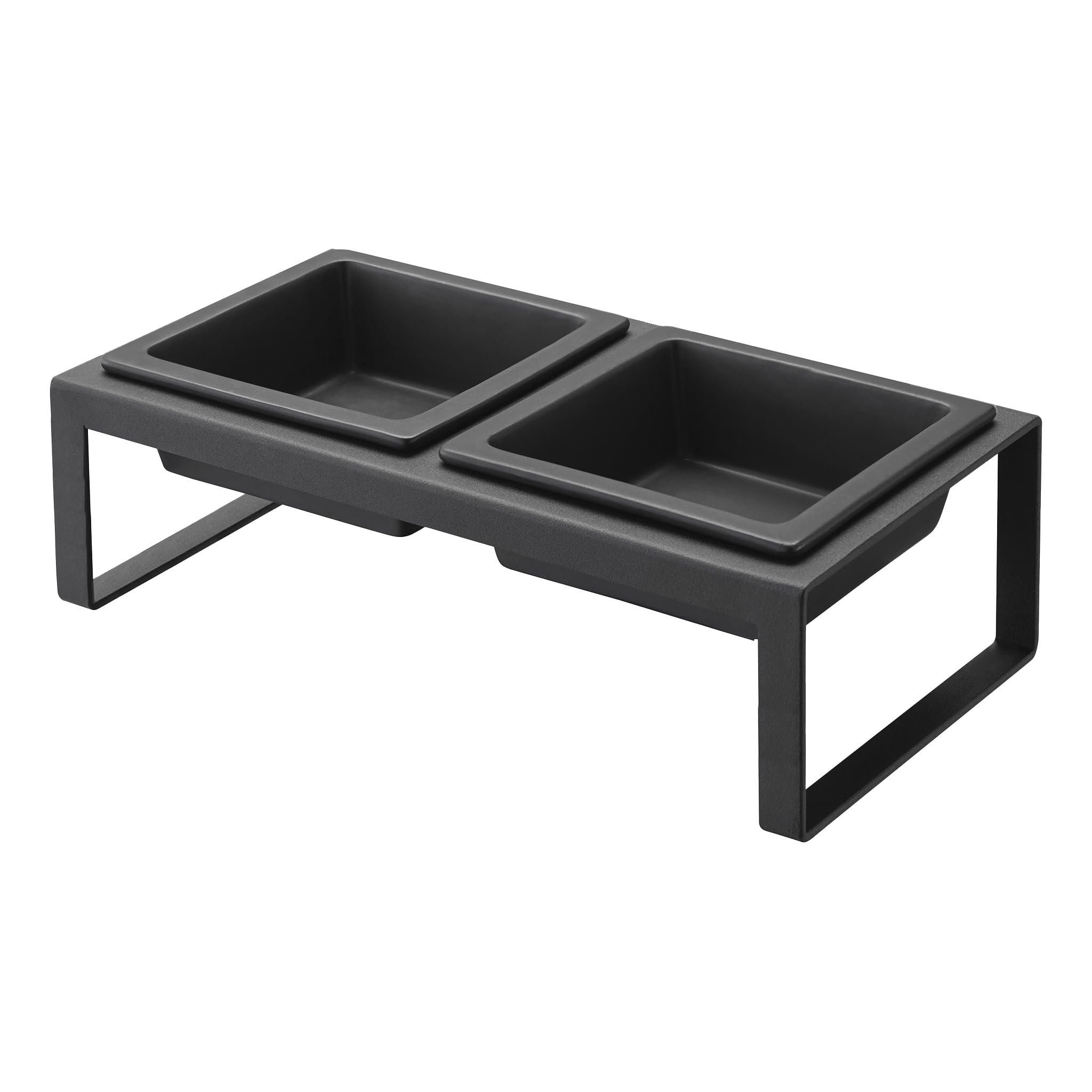 Yamazaki 4745 Tower Juego de Soporte para Cuencos de Comida para Mascotas, Negro, Acero/Cerámica, Minimalista, 29 x 15.5 x 10 cm