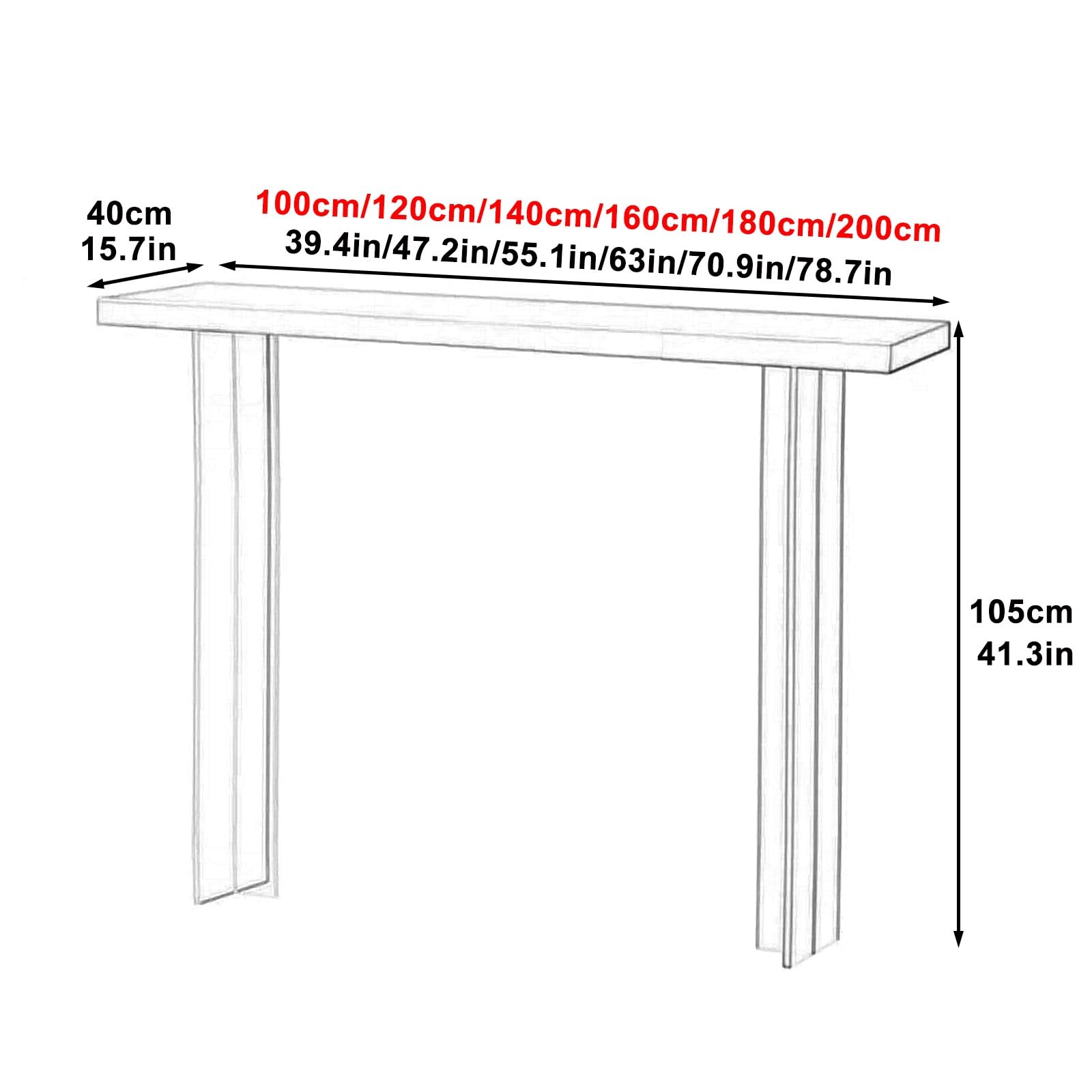 Tavolo da bar lungo industriale, in legno massello, 180 cm, con base in acrilico temperato, per bistrot, bar e casa, design stretto, finitura bianca