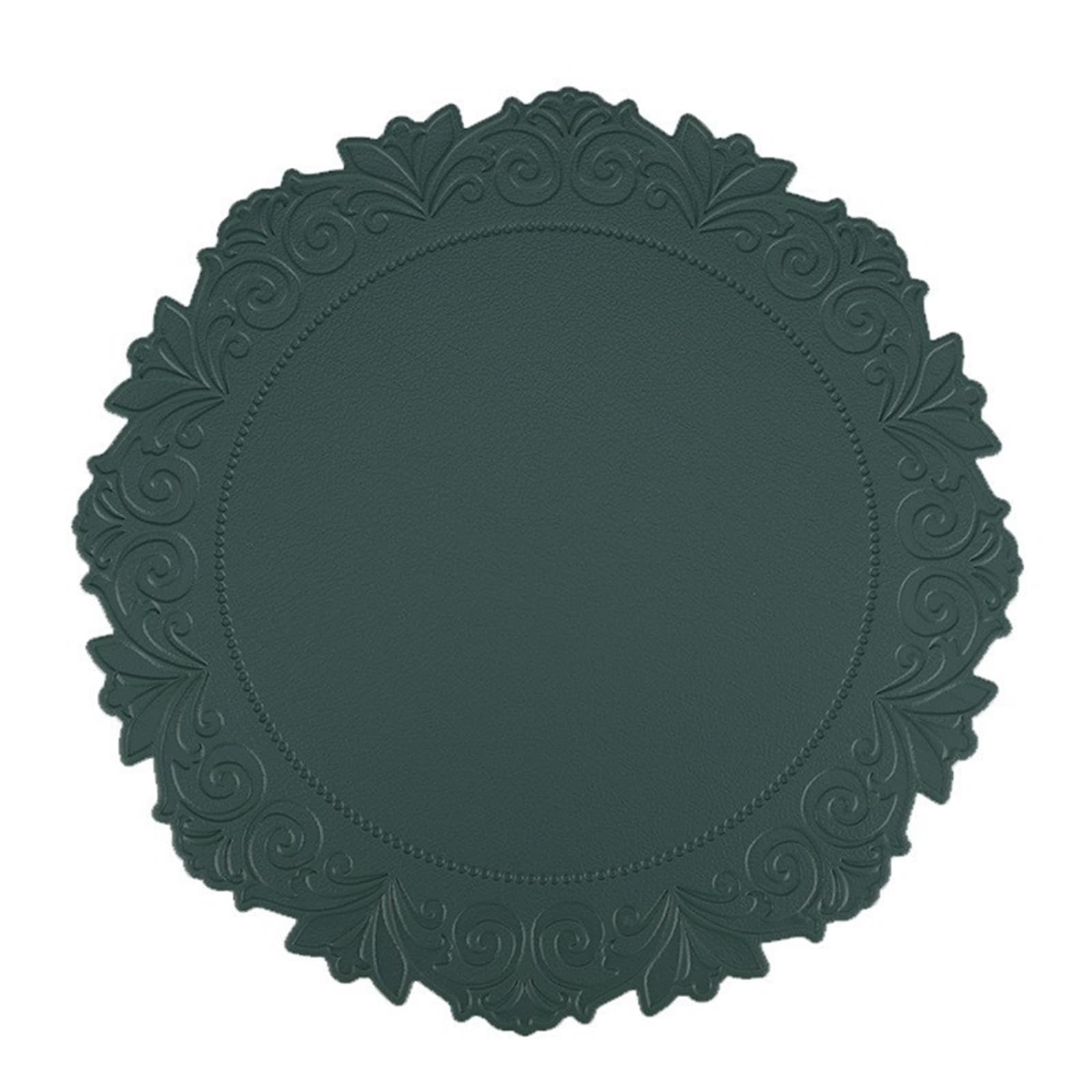 Set de table vert à motif fleurs unies bordure ronde de 38 cm