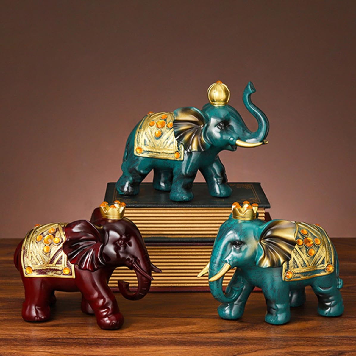Adorno de Elefante de Resina Verde, 1 Par, Estilo Europeo