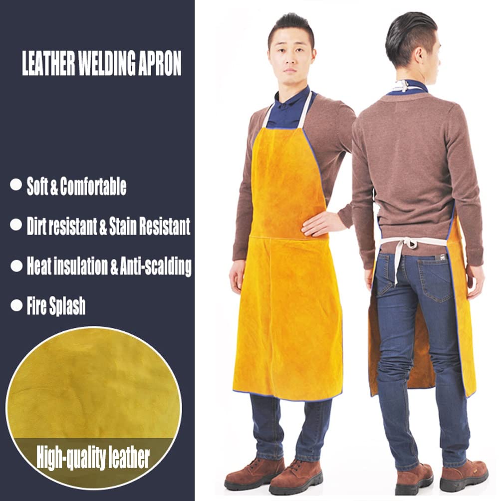 Tablier Soudeur en Cuir Tablier D'atelier De Soudage en Cuir, Tabliers De Sécurité for Hommes Et Femmes, Tablier De Chance Boucherie (Color : Yellow, Size : 100X70cm/39.4X27.6in)