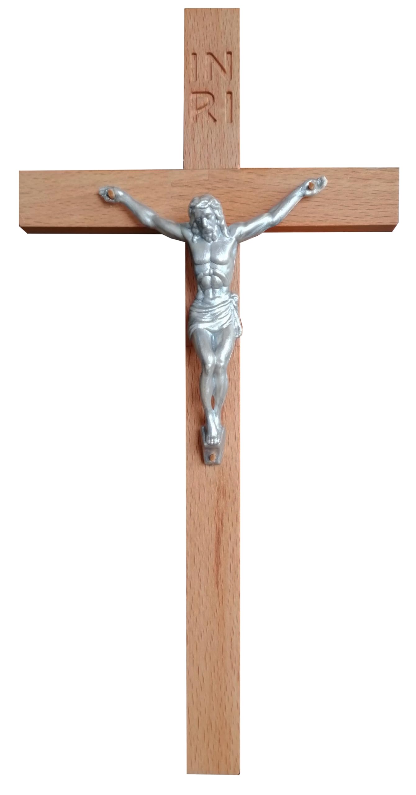 Kaltner Präsente Geschenkidee: 25 cm Wandkreuz Kruzifix aus Holz Echtholz Buche - Jesus Christus Figur aus Resin – Dekoration - Image 1