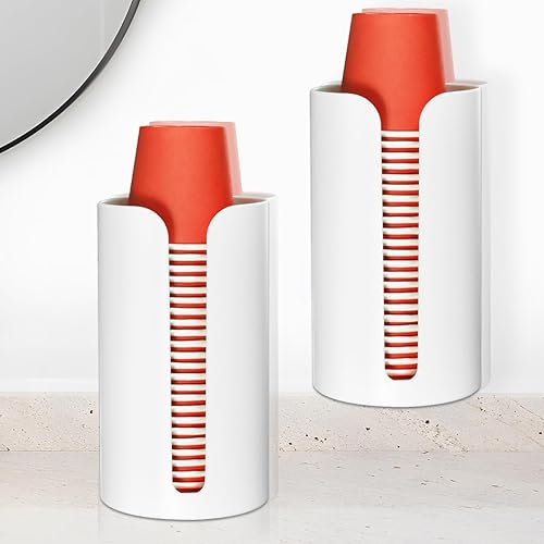 IWNTWY Dispensador de tazas de baño, soporte de pared para enjuague bucal para tazas pequeñas de 3 onzas, dispensador de vasos de enjuague de papel