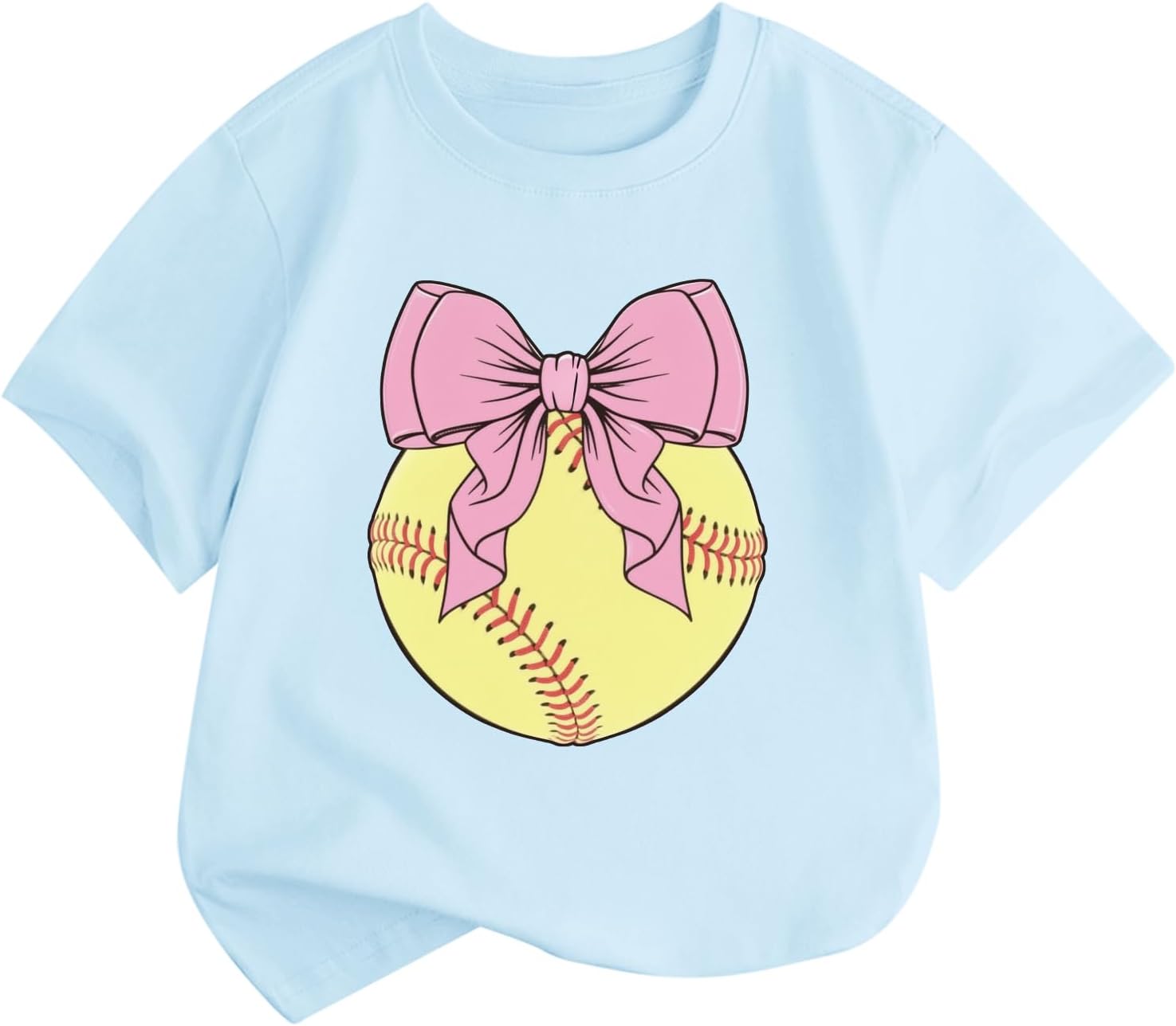 Girls Softball Shirts Baseball Lovers Funny T Shirts Kids Cute Bow Graphic Tees Game Day Short Sleeve Tops