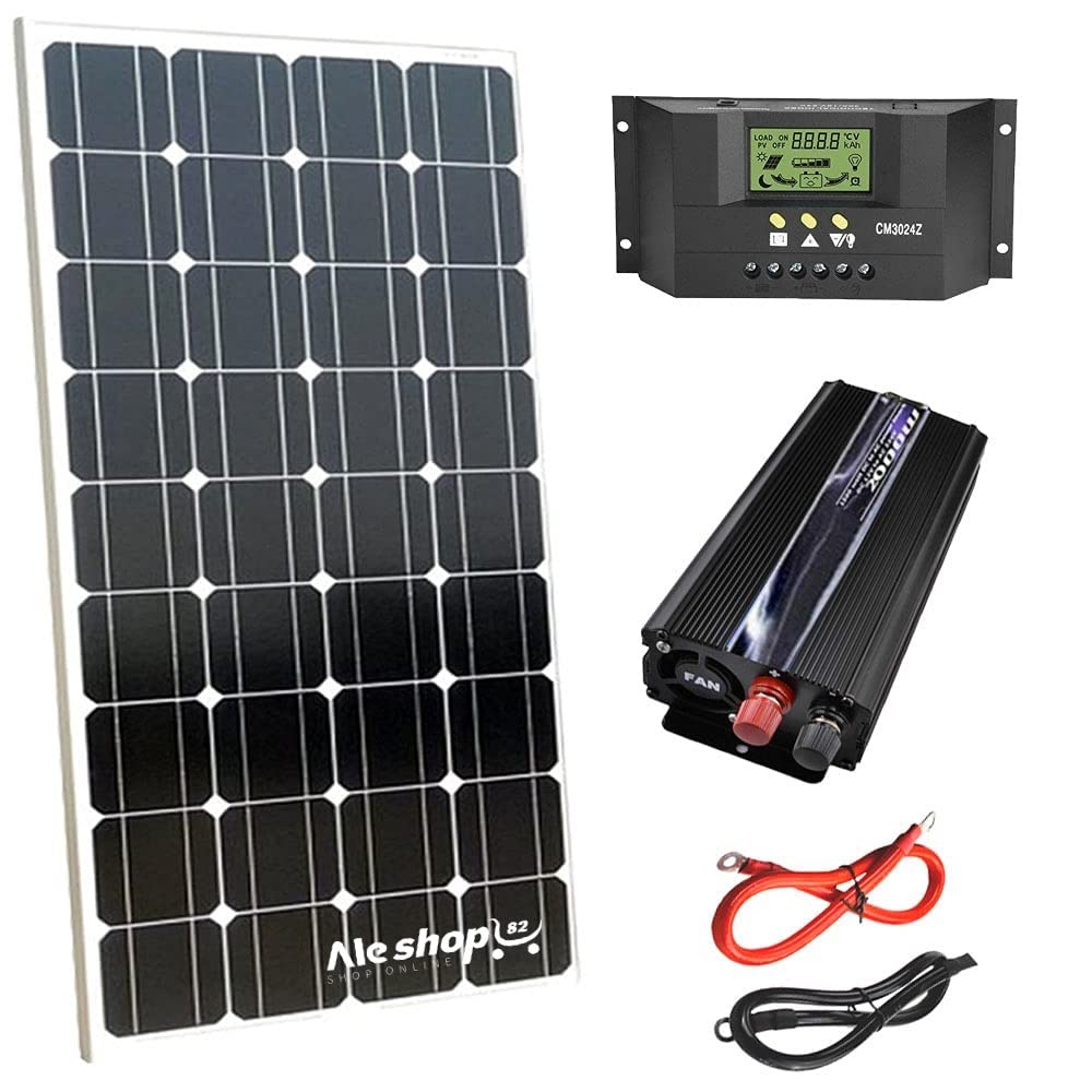 Kit Fotovoltaico 1Kw Giornaliero Pwm Pannello Solare 100W Inverter 2000w Isola Regolatore 30A per Barca Camper Baita