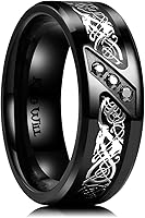 KingWill Men's Celtic Dragon Titanium Wedding Ring - 7-9mm, Zircon Inlay, Scratch-Resistant, Glow Carbon Fiber, Blue/Black/Green/Red