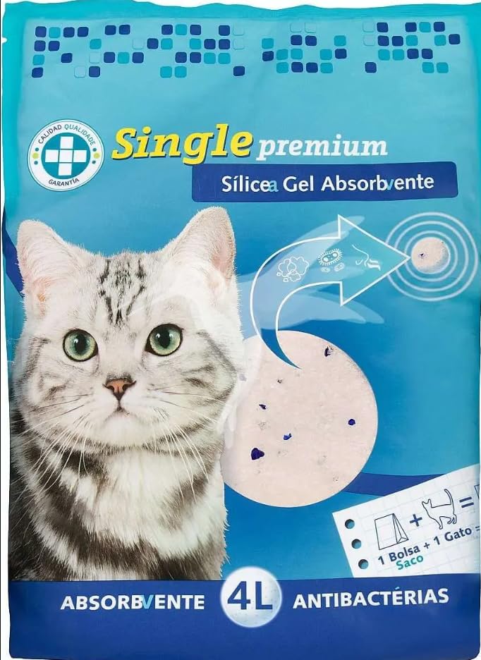 Arena de Silice de Gato Antibacteriano Single Premium