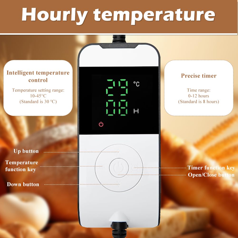 Pojemnik fermentacyjny do chleba na zakwasie, składany z ogrzewaniem i termostatem, regulowana temperatura i timer, szafka fermentacyjna z pokrywką na ciasto chlebowe, pudełko