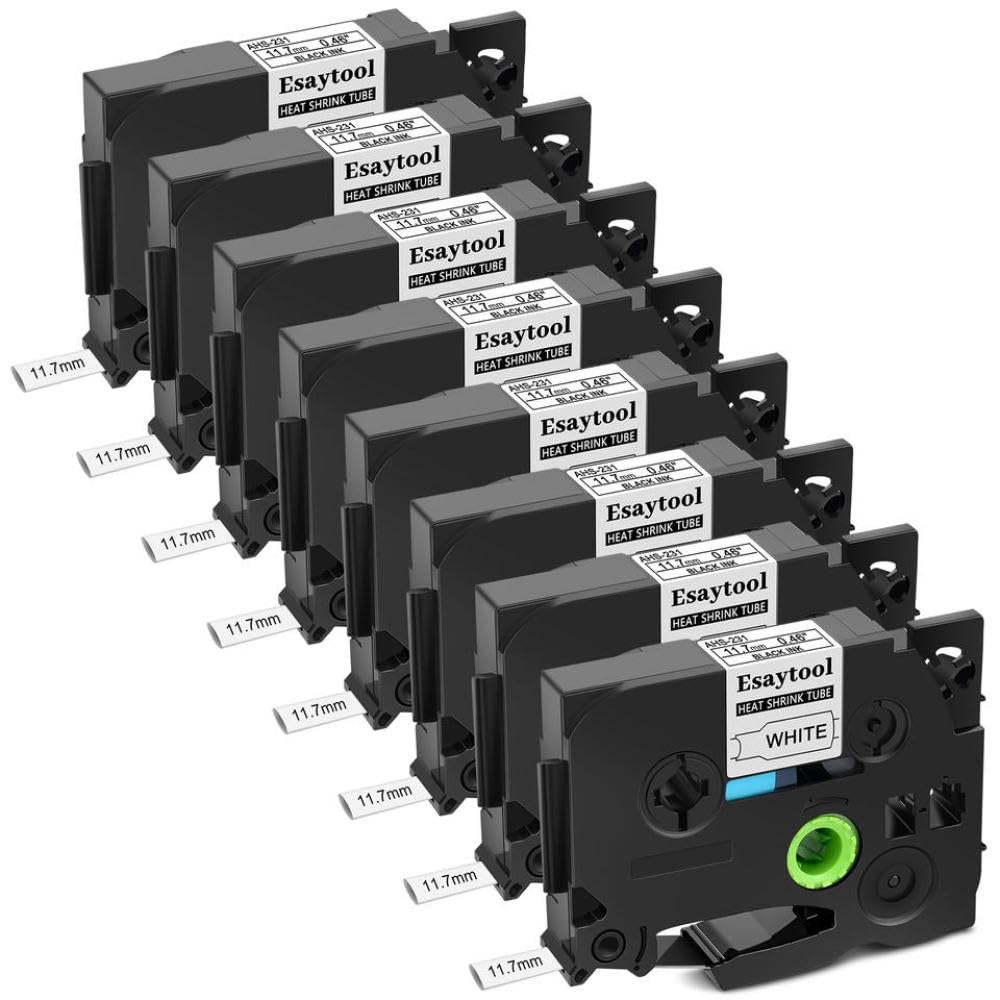 3 5 8 10 PC I nastri di restringimento di calore compatibili con il nastro per produttore di etichetta per HSE-231 HS-631 funziona con la stampante PT-P750W(8PK Black on White)