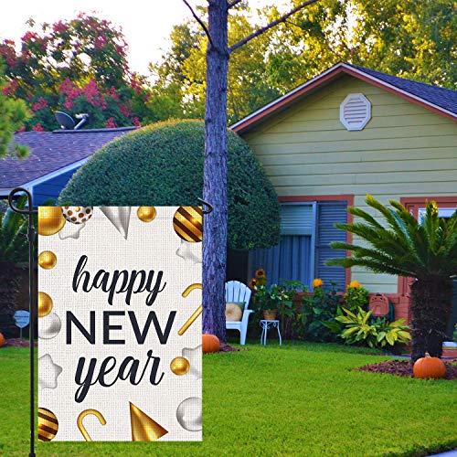 Pambo Happy New Year Garden Flags For Outside 12X18 Burlap, Double Sided Garden Flag For New Year Yard Outdoor Decoration #TOP5