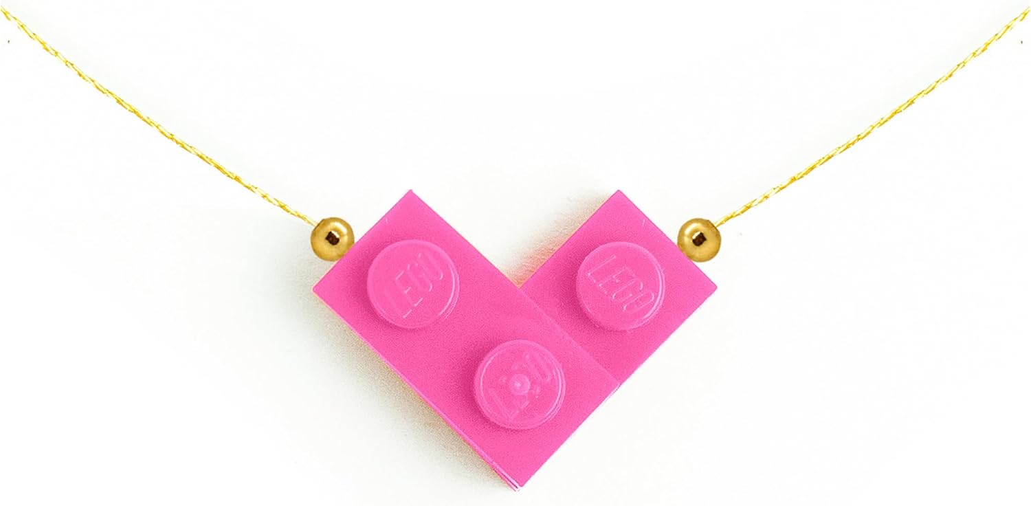Unique Necklace Bricking Heart Choker with 16’ Golden String - Aesthetic Colorful Original Brick Jewelry Matching your Style-Cute, Coquette, Iconic, Handcrafted by Re-Do Bricks Brand. Best Seller.