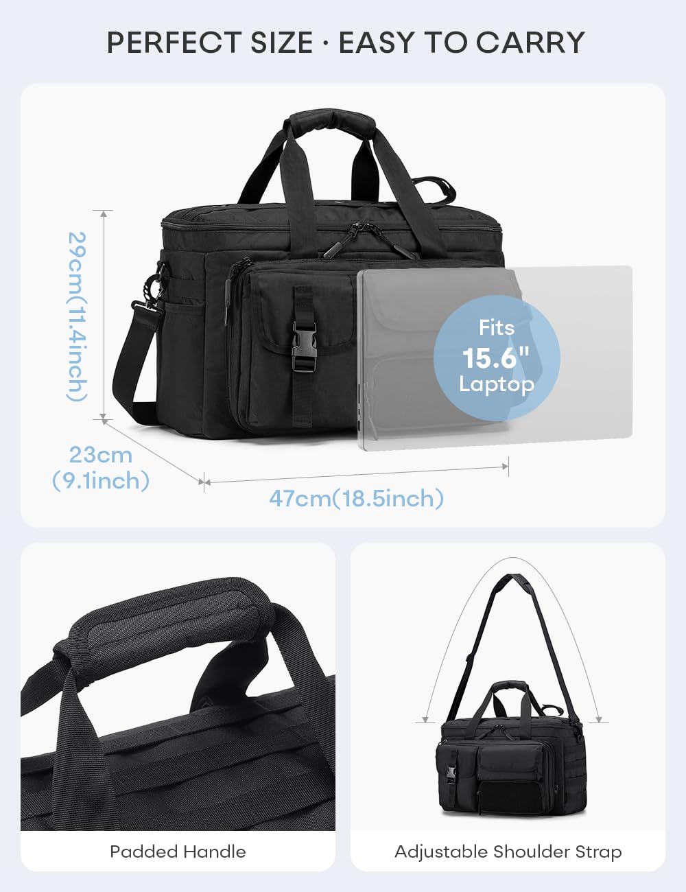 Bolsa Táctica MOLLE Policía, Organizador Coche Asiento con Portátil 15.6" | 3-en-1: Organizador de Coche, Bolsa Táctica y Mochila de Hombro. MOLLE para Linterna y Radio. Oxford Material Impermeable.