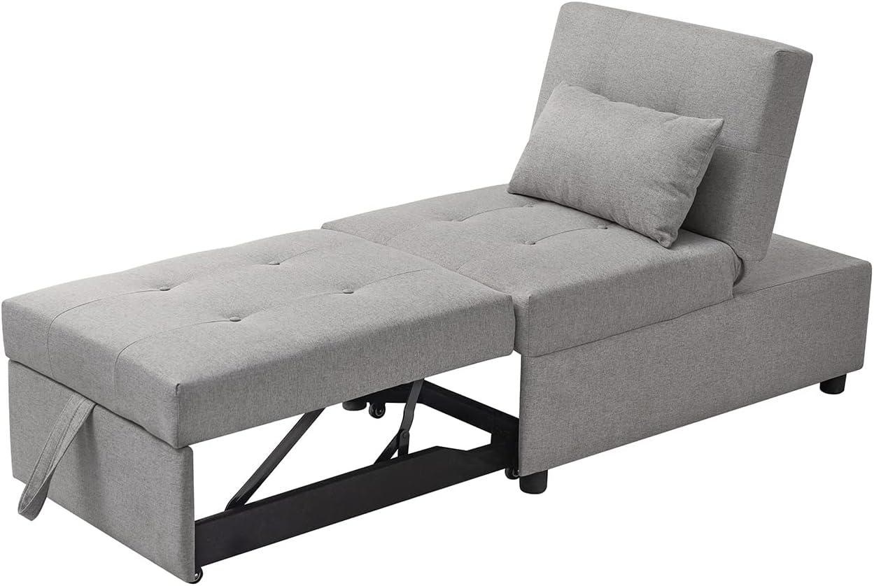 Kings Brand Furniture - Multi-Function Ottoman, Sofa Bed Sleeper, Convertible Chair, Light Grey