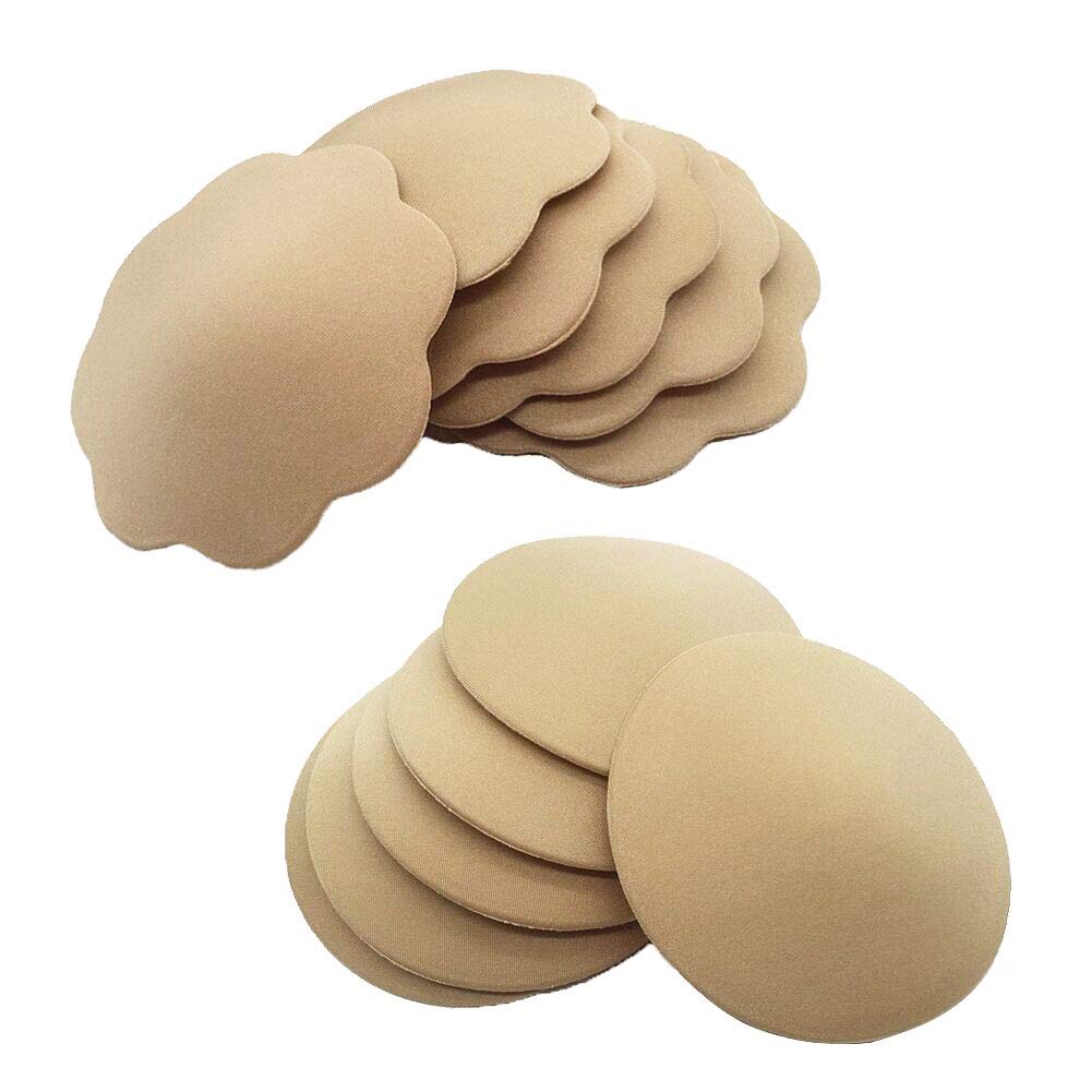 Woboren Breast Lift Nipple Covers Reusable Invisible Bra (4 pairs (Flower and Round) Beige Nipple Covers)