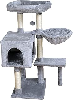 KIYUMI Cat Tree Cat Tower Condo with Sisal Scratching Post for Indoor Cats Cat Tree Cat Furniture with Hammock Perch and Kitten Ball Toys, Multi-Level Pet Activity Center