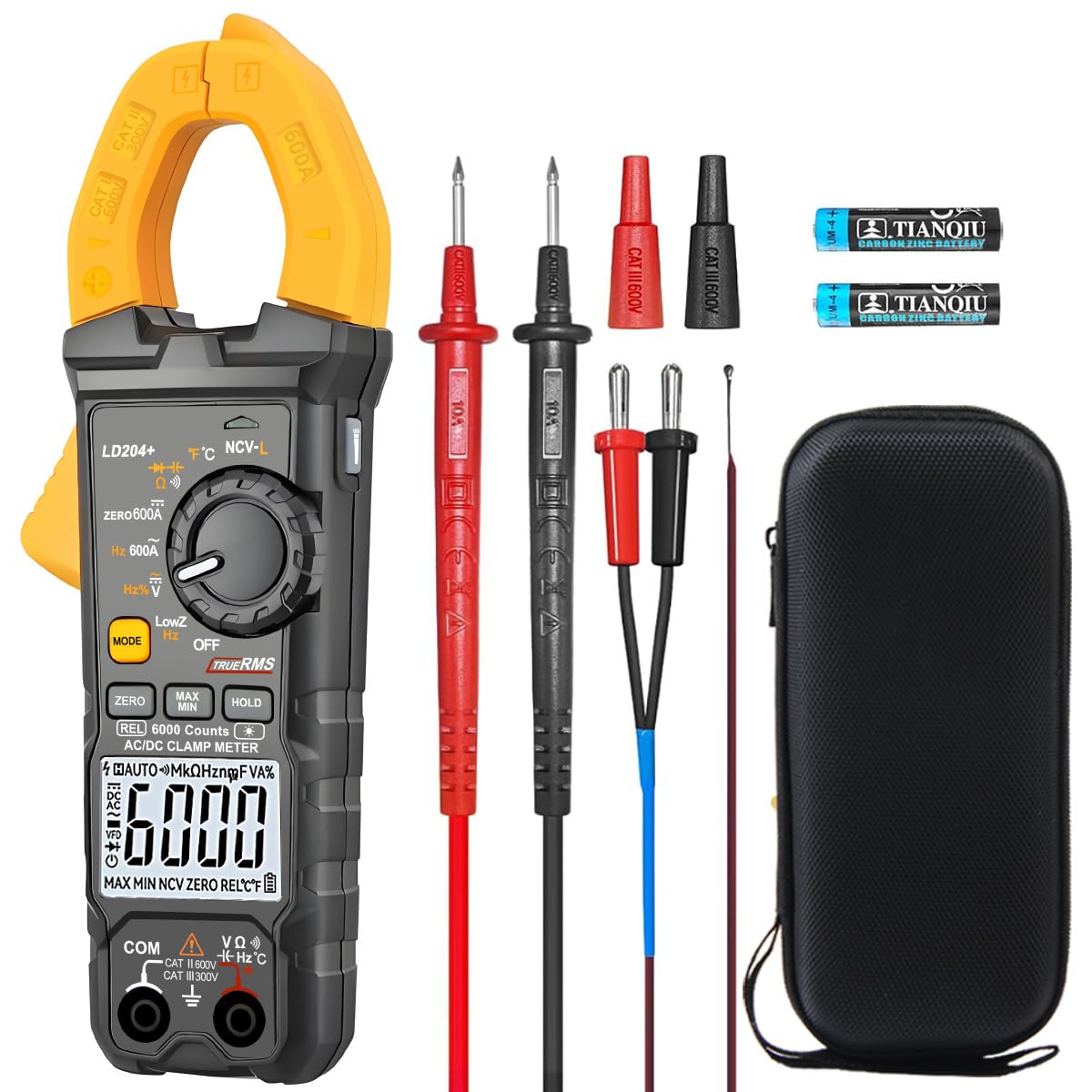 GALOOK LD204+ Pinza Amperometrica Multimetro Digitale Professionale, Voltmetro Amperometro per Misurare Tensione/Corrente AC DC Temperatura Capacità Resistenza Frequenza Continuità Diodo NCV LIVE