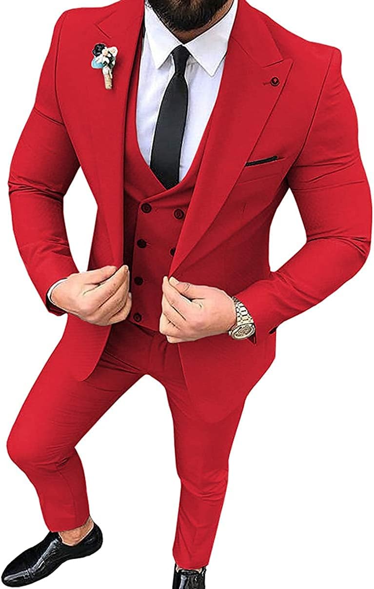 Men's Slim Fit 3 Piece Suit One Button Blazer Tux Vest & Trousers Formal Wedding Prom Suits