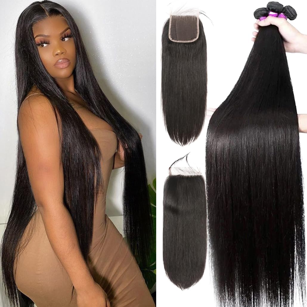Amazon.com : 12A Straight Bundles with Closure Human Hair(24 