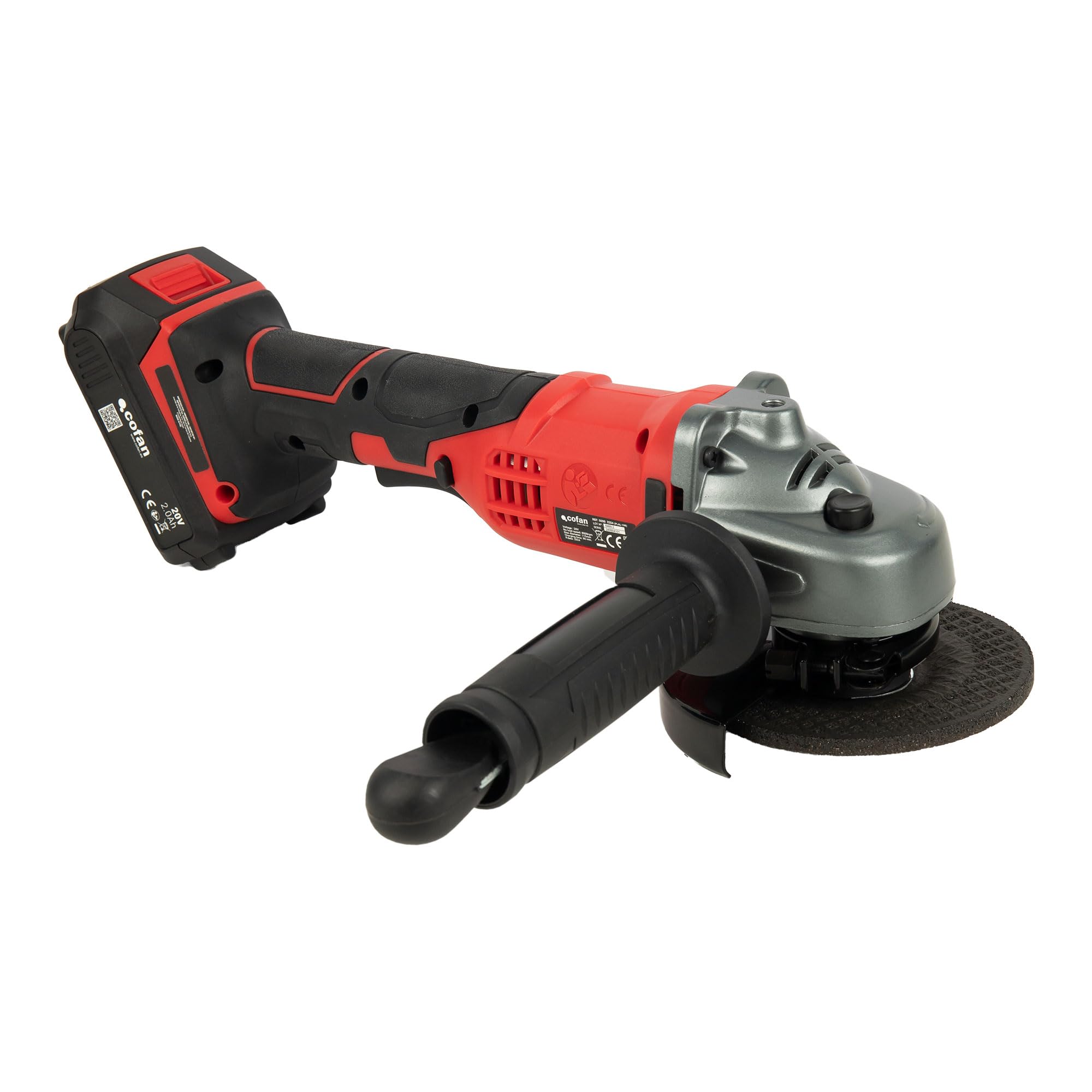 Cofan Amoladora a batería | Batería Li-ion de 20 V + Cargador incluidos | Apta para discos de ø115mm