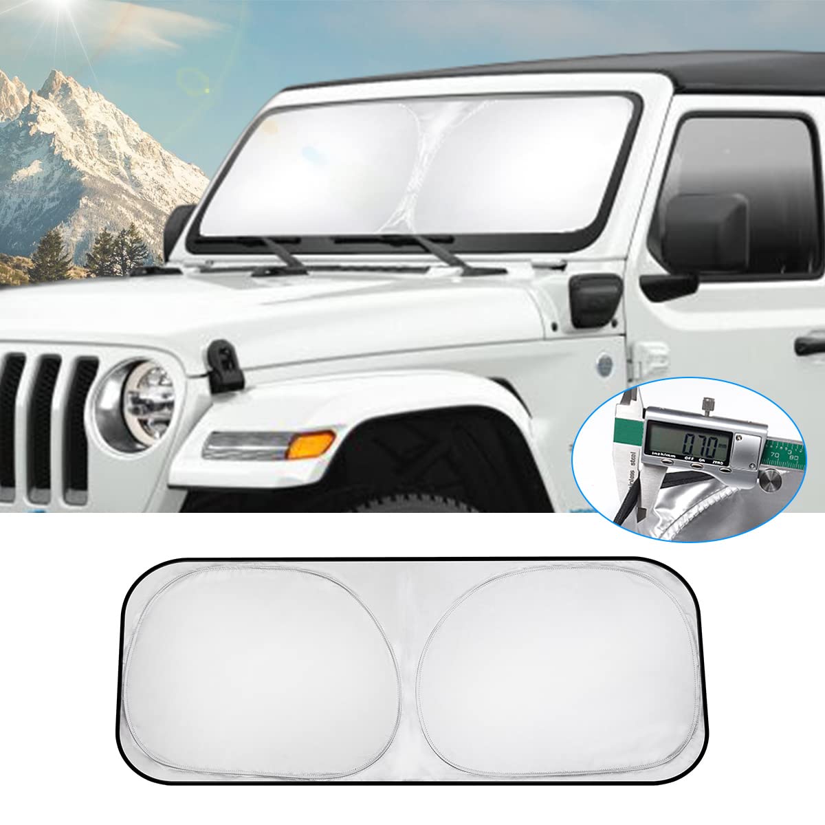 T TGBROS Windshield Sun Shade for 2018-2025 Jeep Wrangler JL & 2/4 Door 4XE & 2020-2025 Gladiator JT Accessories Foldable Sun Shield Front Window Sunshade Cover Sun Visor Cover Sun Protection