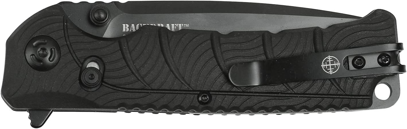 Elite Tactical - Manual Folding Knife w/D.L.M. - BACKDRAFT - Fine Edge Drop Point Blade, 8Cr13 Steel, Ball Bearing Pivot, Nylon Fiber Handle w/Reversible Deep Carry Pocket Clip, EDC - ET-FDR011BK