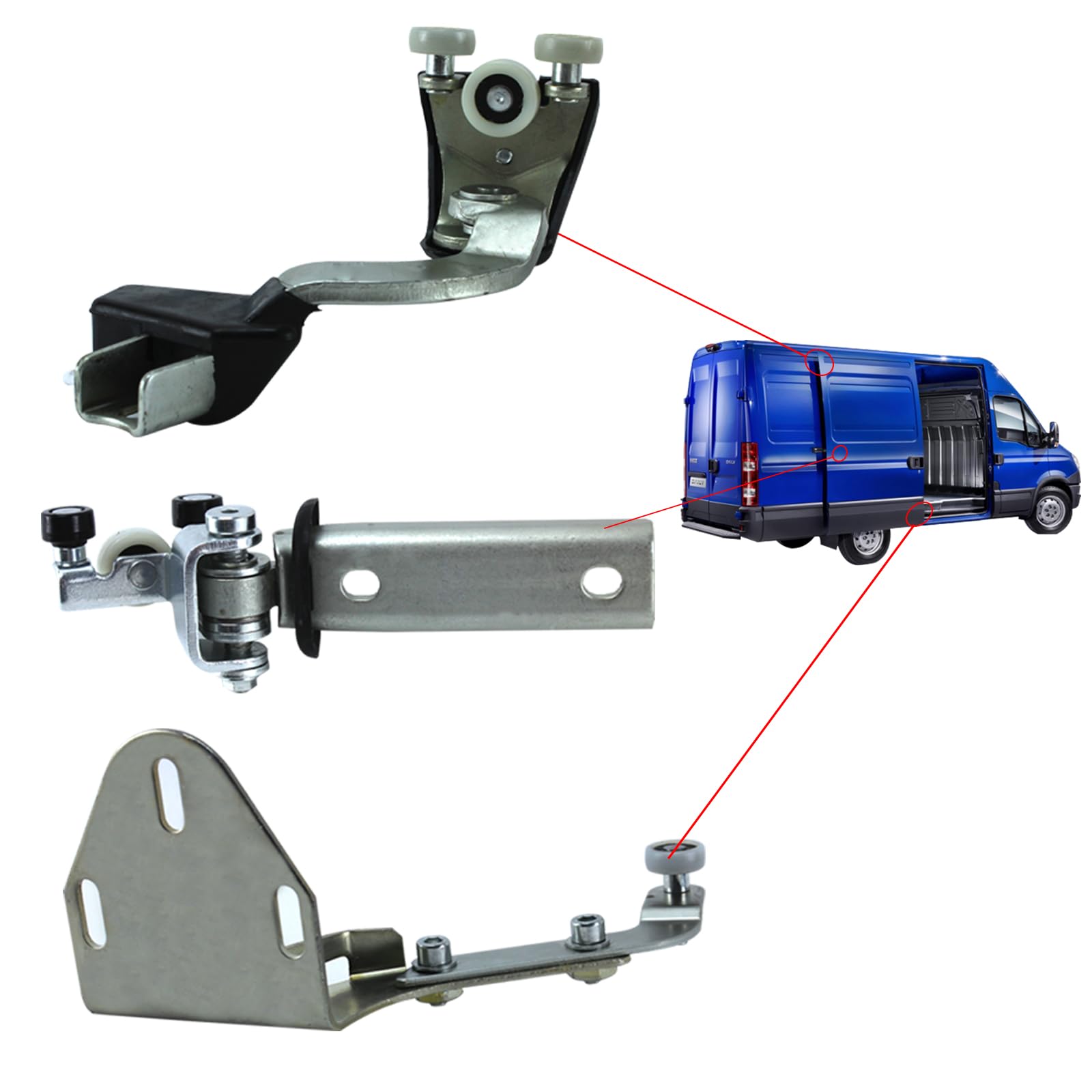 Partsline lot de 3 galets de porte coulissante latérale droite compatible avec Iveco Daily (depuis 2006) – équivalent à 3804682, 3801610, 3804680