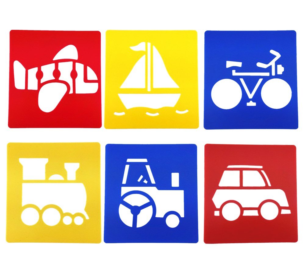 yueton Pack of 6 Assorted Color Traffic System Vehicle Drawing Painting Stencils Templates for Kid Craft, School Project