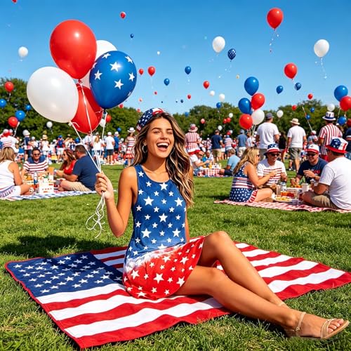 Image of Roshop Womens Juneteenth Flag Sleeveless Dress 4th of July Patriotic Swing Sundress with Pockets