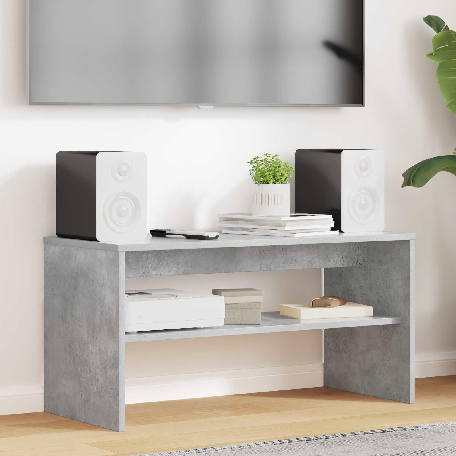 Mobile TV grigio cemento in legno 80 x 35 x 40 cm con ripiano, mobile basso e spazio portaoggetti, moderno mobile da soggiorno per dispositivi multimediali e angolo gaming