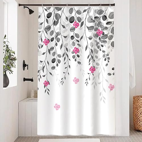 Miniatura 38 de Cortina de ducha verde salvia con eucalipto, cortina de ducha de tela impermeable con hojas de planta de primavera, cortina de ducha acuarela verde