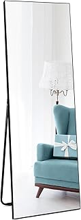 Comprar Espejo Grande de Cuerpo Entero 150x51cm, Marco Negro Espejo de Cristal Templado de Alta Definición, de Pie o de Pared, Apto para Baño, Salon,Habitacion y Recibidor.