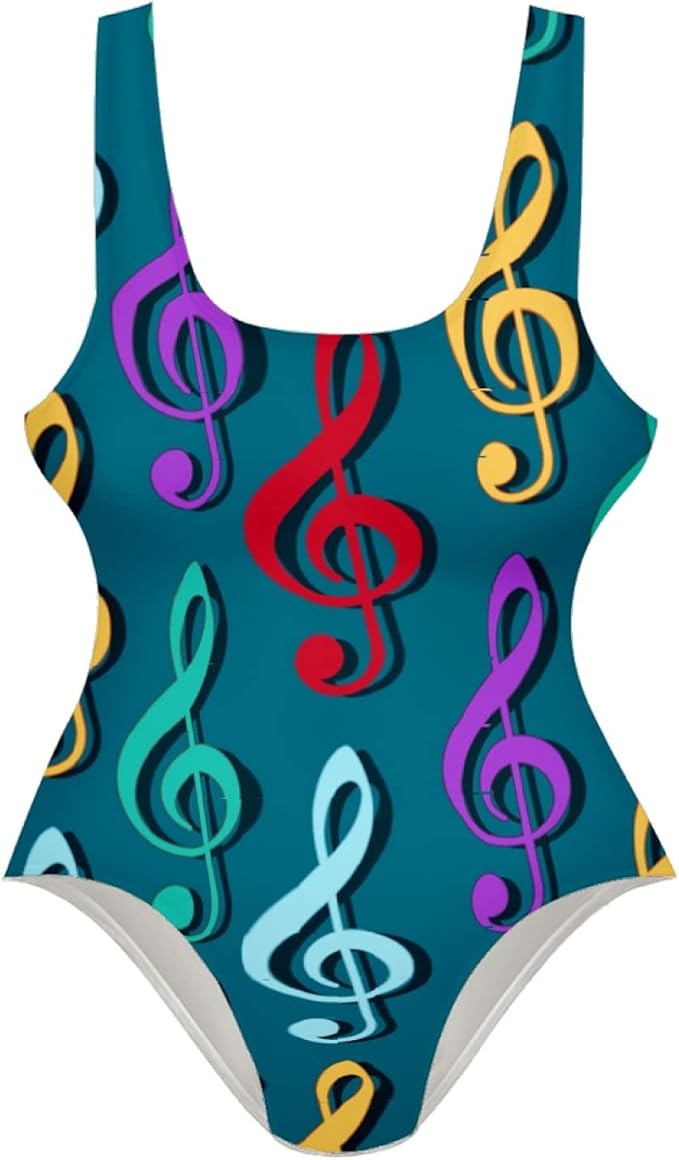 One Piece Yellow Blue Red Green N\O Women Swimsuit Red Purple Yellow Green Blue Music Note One Piece
