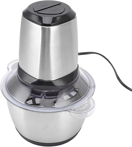Sorandy Picador eléctrico de 350 W, 2 L, picadora de carne de acero inoxidable de dos niveles, procesador eléctrico de alimentos, cortador de