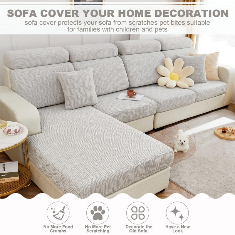 Miniatura 3 de OKYUK Funda de sofá resistente al desgaste, funda para sofá modular en forma de L, funda para diván con cojines separados, alta elasticidad, diseño