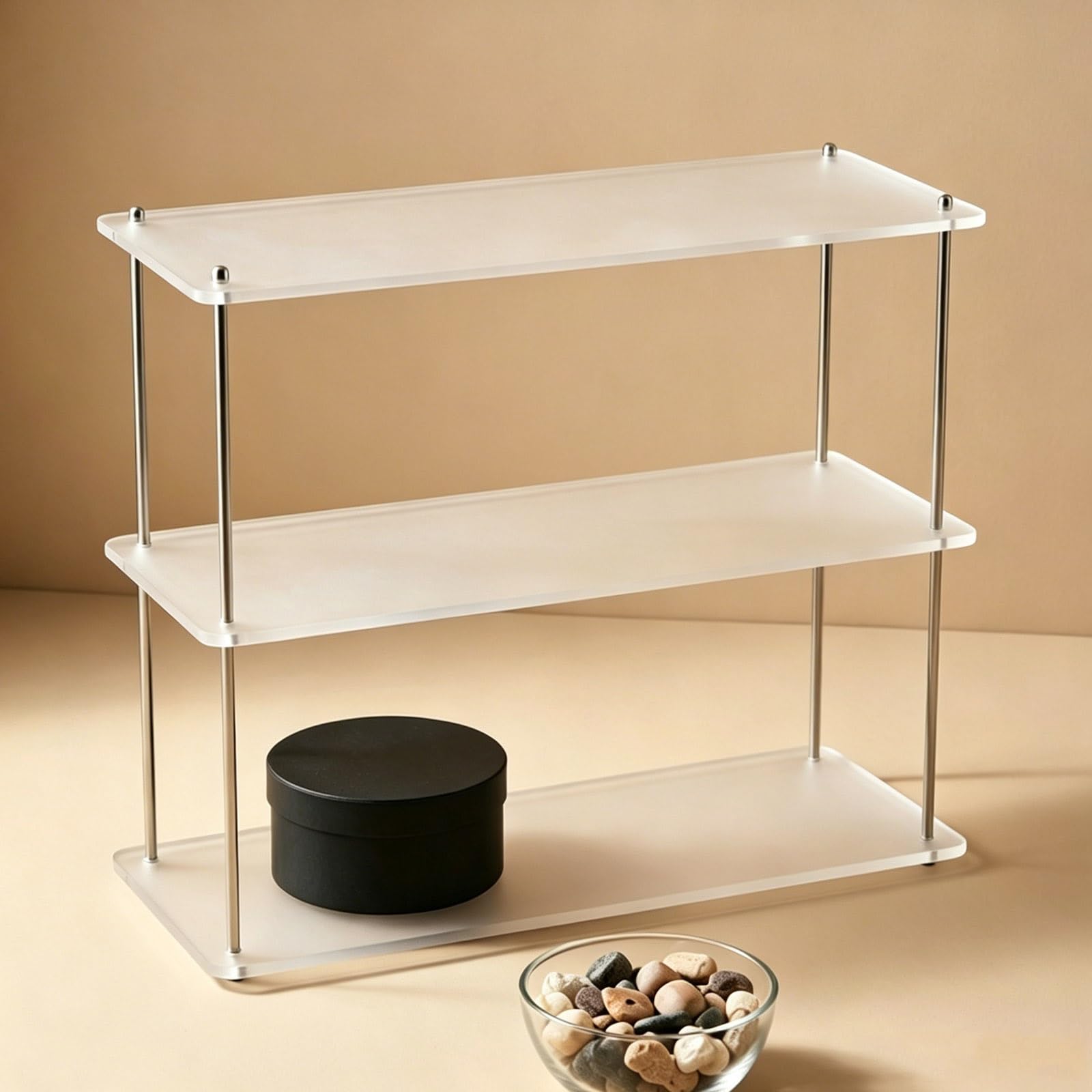 LYFHYSDSP Tier Frosted Acrylic Display Rack, Stainless Steel Support Tabletop Organizer Shelf, Stable Load-Bearing Storage Stand for Cosmetics, Collectibles(32.5cm/12.8in)