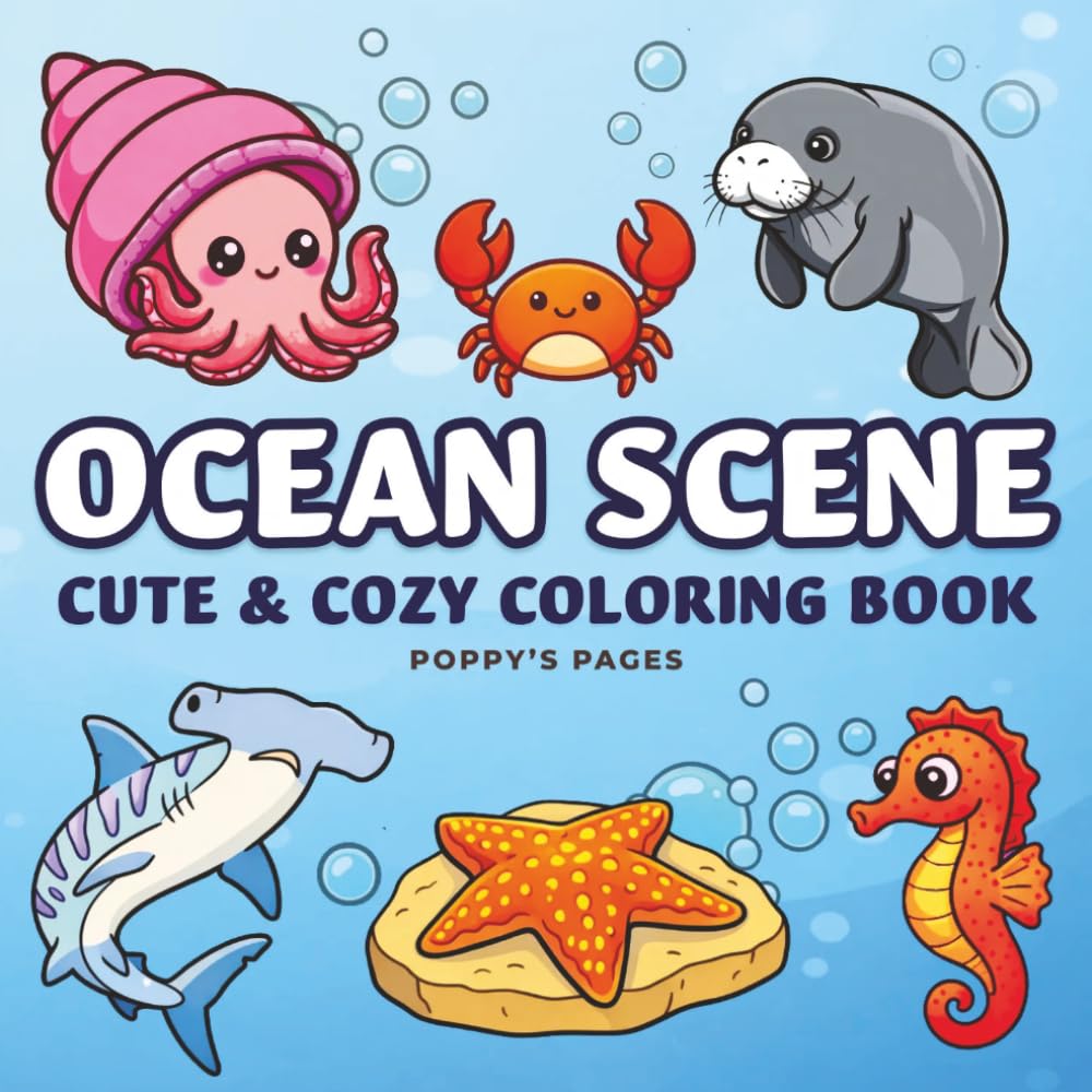 Ocean Scene Coloring Book: A Cute and Cozy Coloring Book for Adults and Kids (Bold & Easy Coloring)