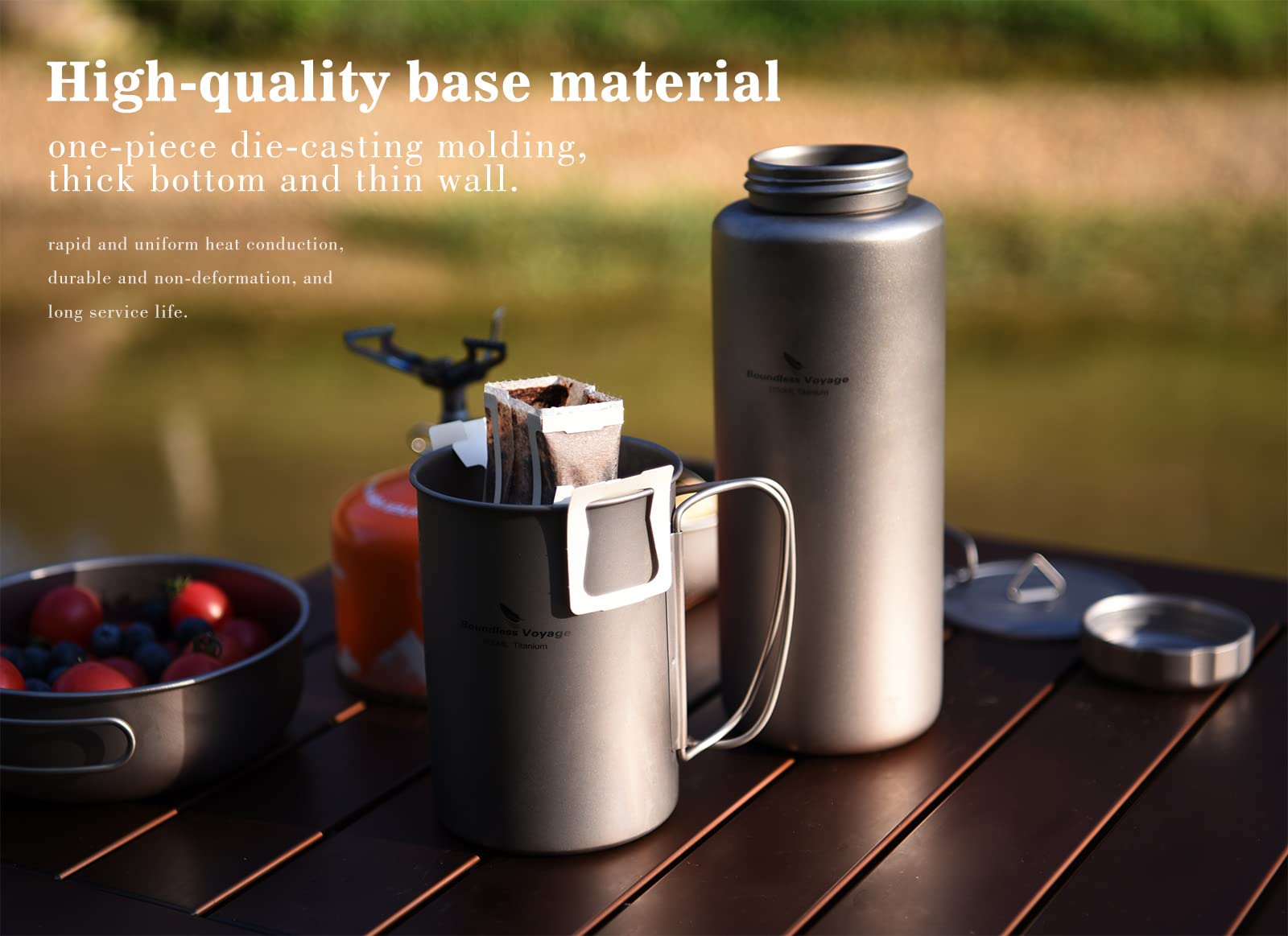 Boundless Voyage Outdoor 1050ml titanio bottiglia d'acqua con manico a prova di perdite campeggio picnic escursioni in bicicletta Ultralight tè caffè mensa tazza Drinkware